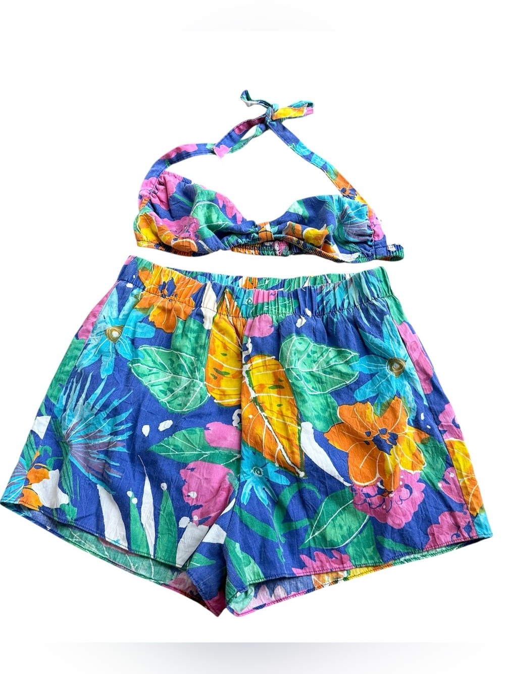 Vintage 90s swimsuit two piece bikini high waist shorts floral size 8 Le Cove
